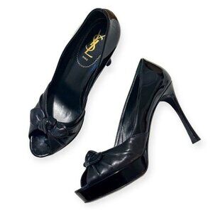 Yves Saint Laurent Palais 105 Peep Toe Pumps in Black Patent/ Leather, Size 39.5
